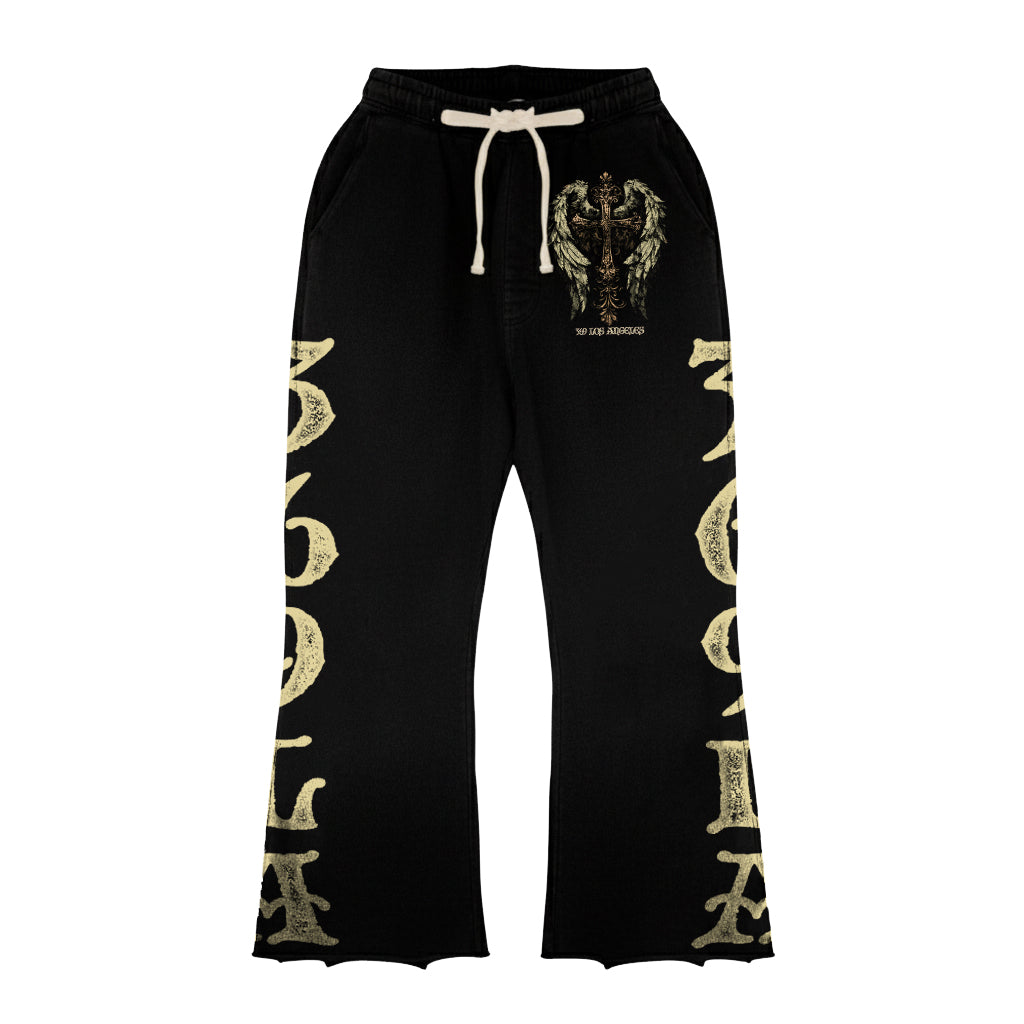 Angel Snake Streetwear Graphic Layered Tee & Flare Sweatpants Set