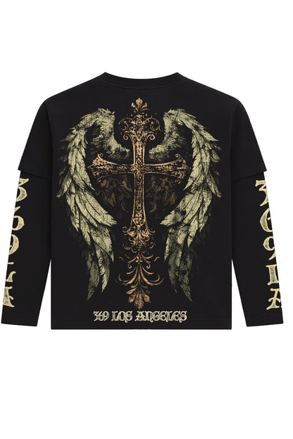 Angel Snake Streetwear Graphic Layered Tee & Flare Sweatpants Set