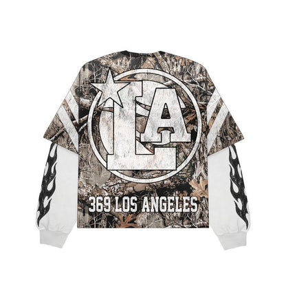 Woodland Camo Streetwear Graphic Layered Long-Sleeve T-Shirt