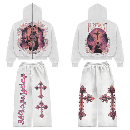 Pure Saint Full-Zip Hoodie & Flare Streetwear Sweatpants Set