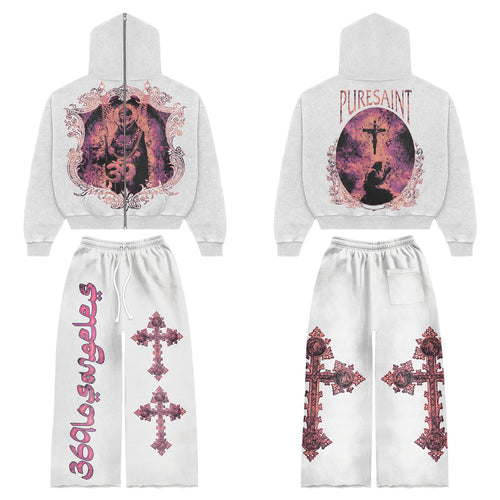 Pure Saint Full-Zip Hoodie & Flare Streetwear Sweatpants Set