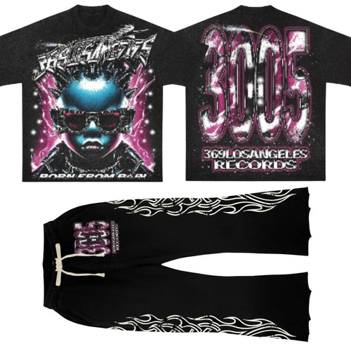 Born From Streetwear Graphic T-Shirt & Flare Sweatpants Set