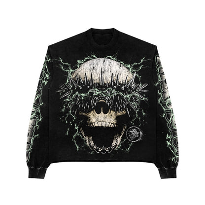 Skull Streetwear Graphic Long-Sleeve Tee & Flare Sweatpants Set