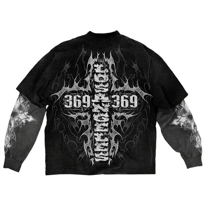 Human Angels Double-Layer Long-Sleeve T-Shirt & Flare Sweatpants Full Set