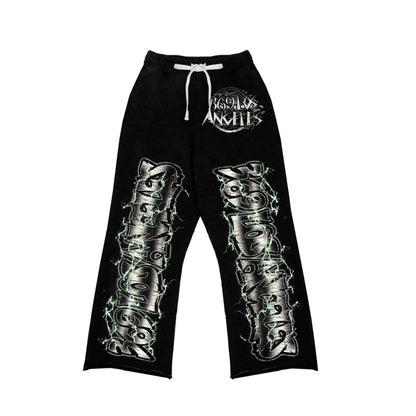 Skull Streetwear Graphic Long-Sleeve Tee & Flare Sweatpants Set