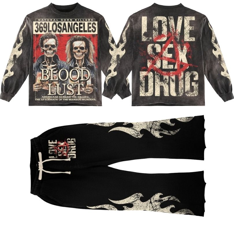 Natural Born Streetwear Graphic Long-Sleeve Tee & Flare Sweatpants Set