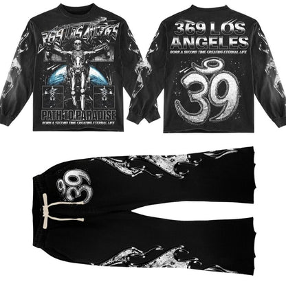 Path To Paradise Long-Sleeve T-Shirt & Flare Sweatpants Full Set
