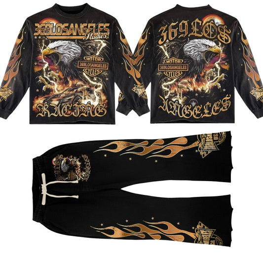 Racing Eagle Long-Sleeve T-Shirt & Flare Sweatpants Full Set