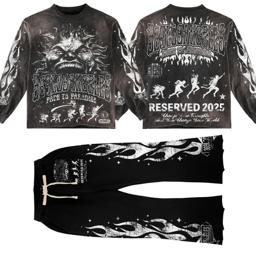 Reserved Long-Sleeve T-Shirt & Flare Sweatpants Full Set