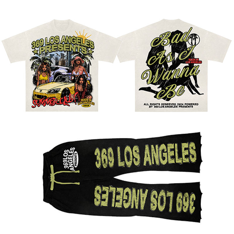 Bad As I Wanna Be Streetwear Graphic T-Shirt & Flare Sweatpants Set