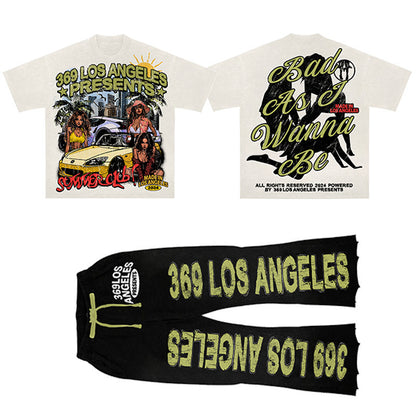 Bad As I Wanna Be Streetwear Graphic T-Shirt & Flare Sweatpants Set