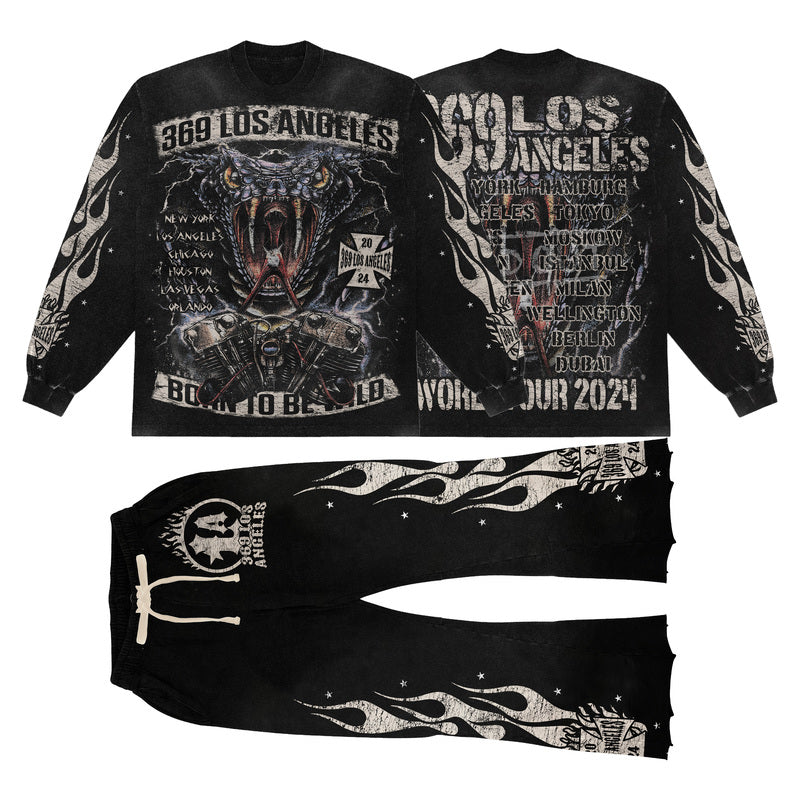 Snake Streetwear Graphic Long-Sleeve Tee & Flare Sweatpants Set