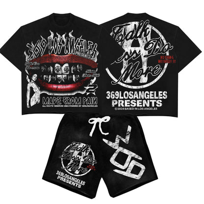 Talk Less Do More Streetwear Graphic T-Shirt & Sweatshorts Set