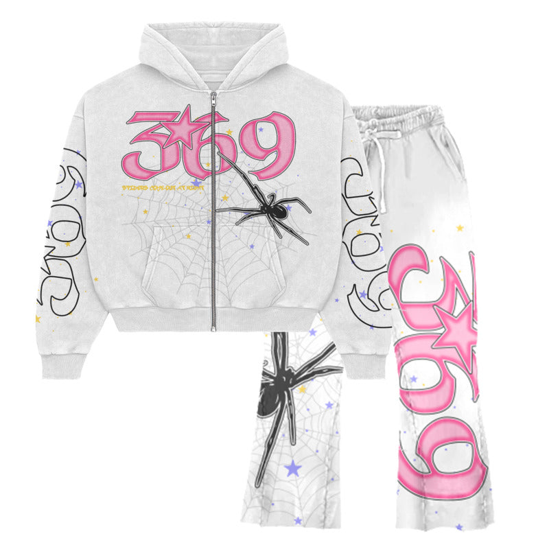 Spider Full-Zip Hoodie & Flare Streetwear Sweatpants Set
