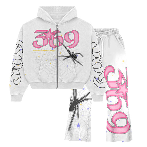 Spider Full-Zip Hoodie & Flare Streetwear Sweatpants Set